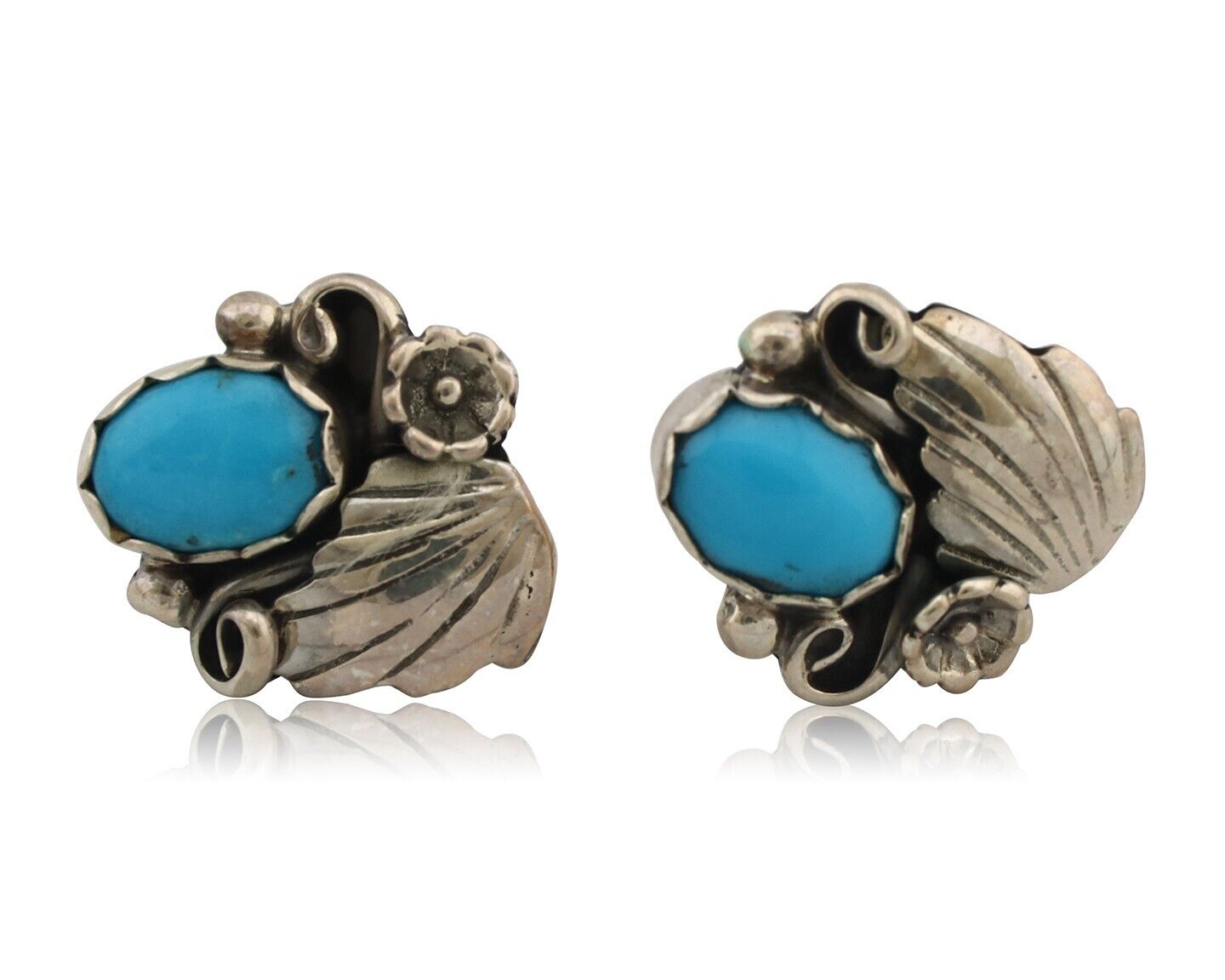 Navajo Earrings 925 Silver Sleeping Beauty Turquoise Native American C.80's