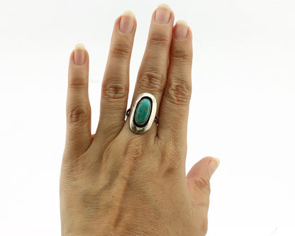 Navajo Ring .925 Silver Kingman Turquoise Artist Signed M Montoya C.80's