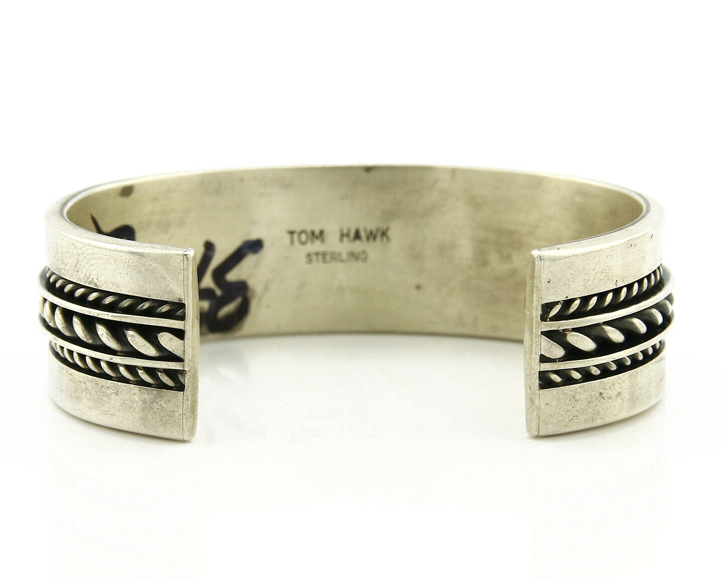 Navajo Bracelet .925 Silver SOLID Handmade Signed Artist Tom Hawk Circa 1980's