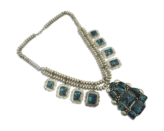 Navajo Necklace 925 Silver Lone Mtn Turquoise Signed Rose Abeyta C.80's