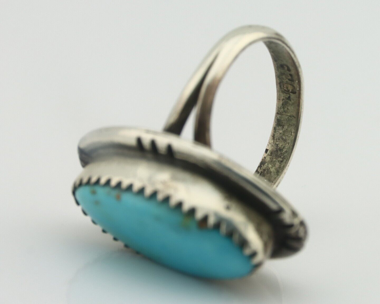 Navajo Ring .925 Silver Natural Blue Turquoise Native American Artist C.80's