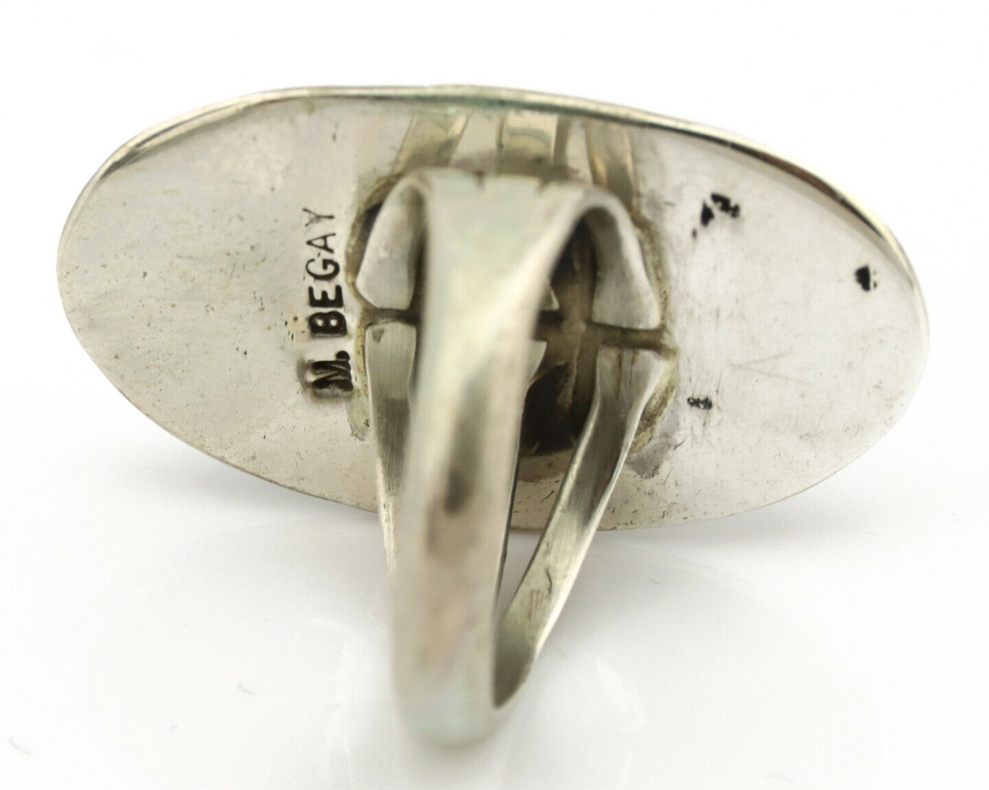 Navajo Ring .925 Silver Nevada Turquoise Artist Signed M Begay C.1980's