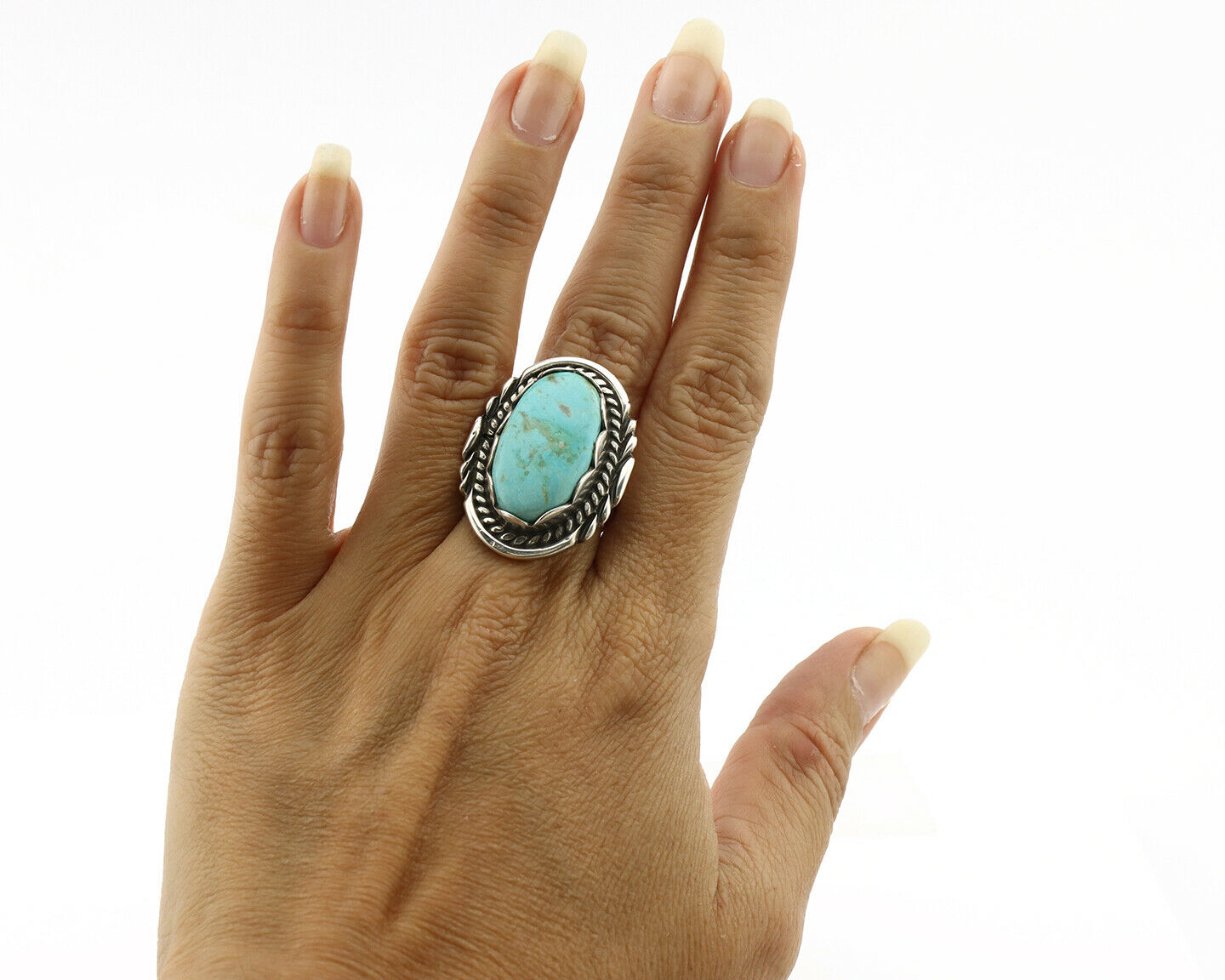 Navajo Ring .925 Silver Turquoise Mountain Apache MFG C.80's