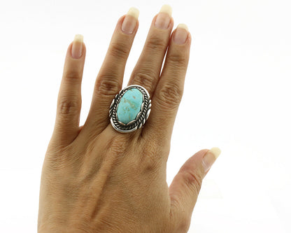 Navajo Ring .925 Silver Turquoise Mountain Apache MFG C.80's