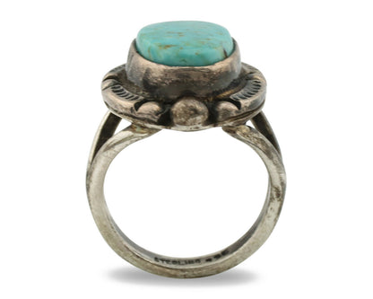 Navajo Ring .925 Silver Blue Turquoise Artist Signed Gecko C.1980's