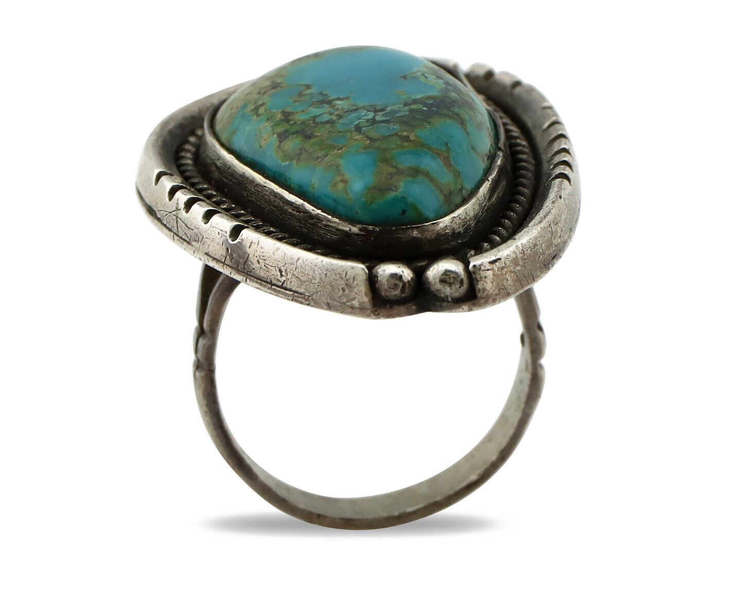 Navajo Ring 925 Silver Natural Turquoise Native Artist C.1980's