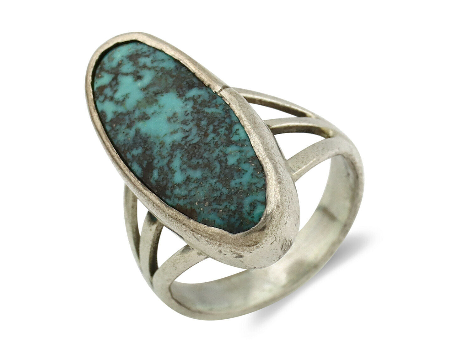 Navajo Ring .925 Silver Spiderweb Turquoise Native American Artist C80s