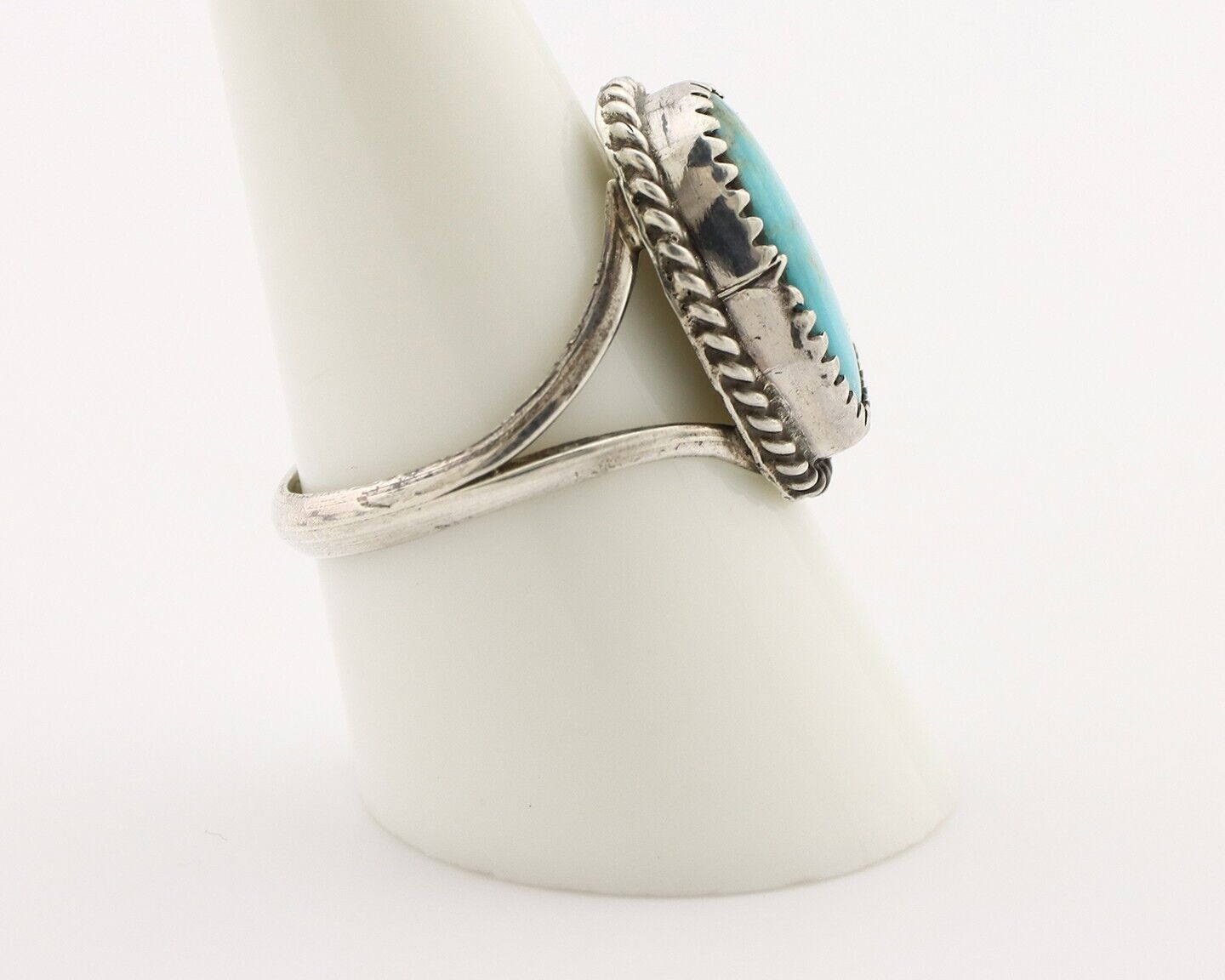 Navajo Handmade Ring 925 Silver Kingman Turquoise Artist Signed MC C.80's