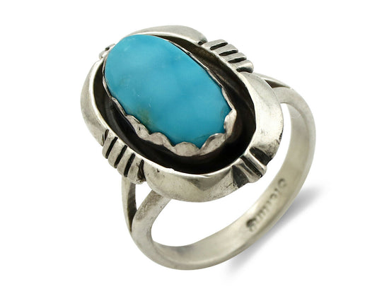 Navajo Ring .925 Silver Blue Gem Turquoise Handmade Native American Artist C80s