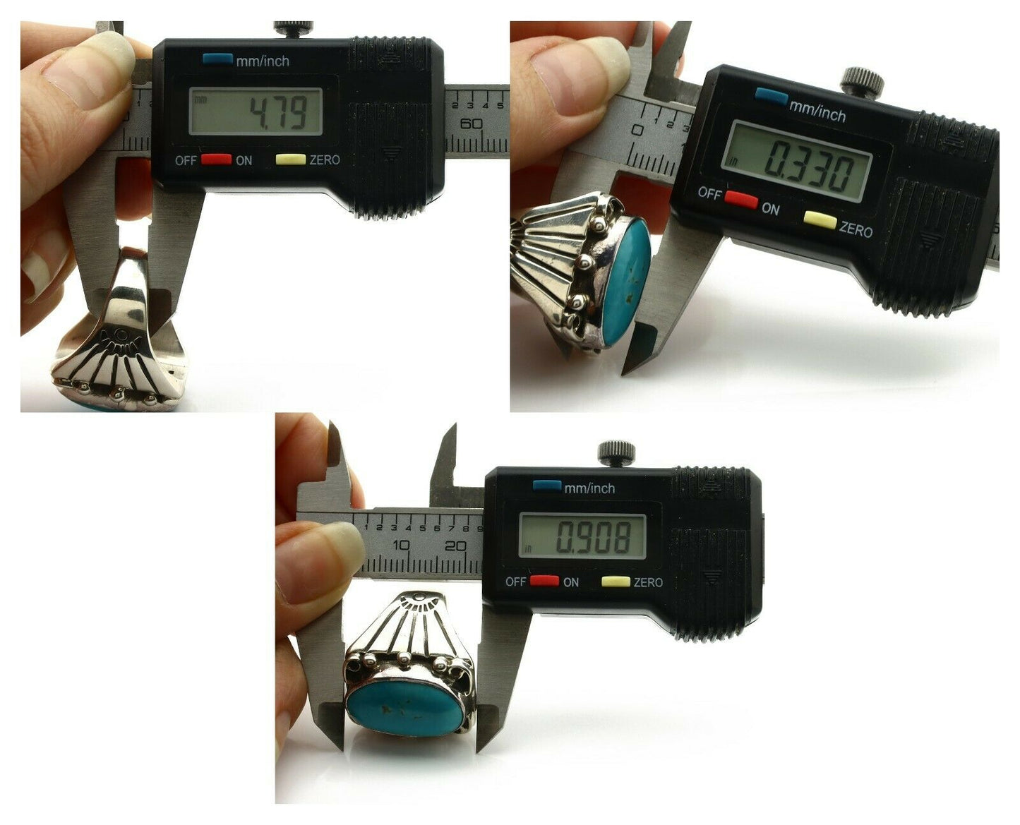 Navajo Ring .925 Silver Blue Morenci Turquoise Native Artist C.80's