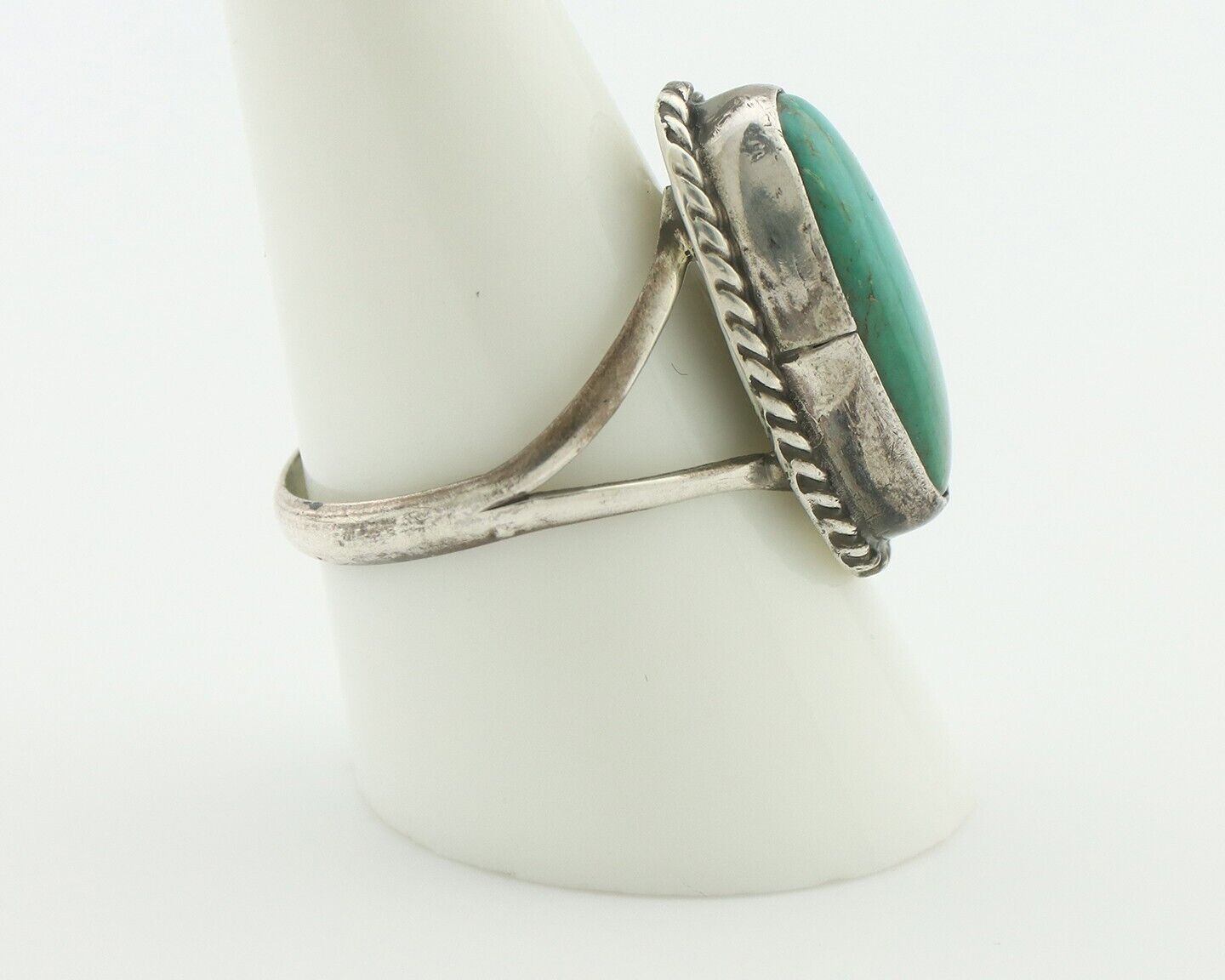 Navajo Handmade Ring 925 Silver Kingman Turquoise Signed M Montoya C.80's