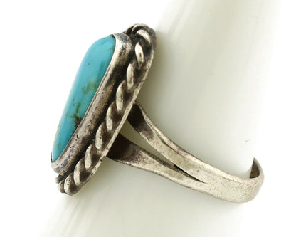 Navajo Ring .925 Silver Kingman Turquoise Native American Artist C.1980's