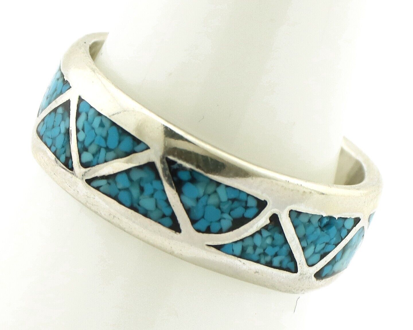Navajo Chip Inlay Ring 925 Silver Sleeping Beauty Turquoise Artist Silver Cloud