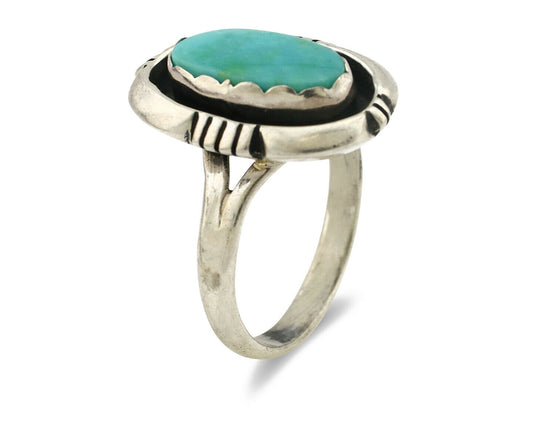 Navajo Ring .925 Silver Kingman Turquoise Handmade Native American Artist C.80's