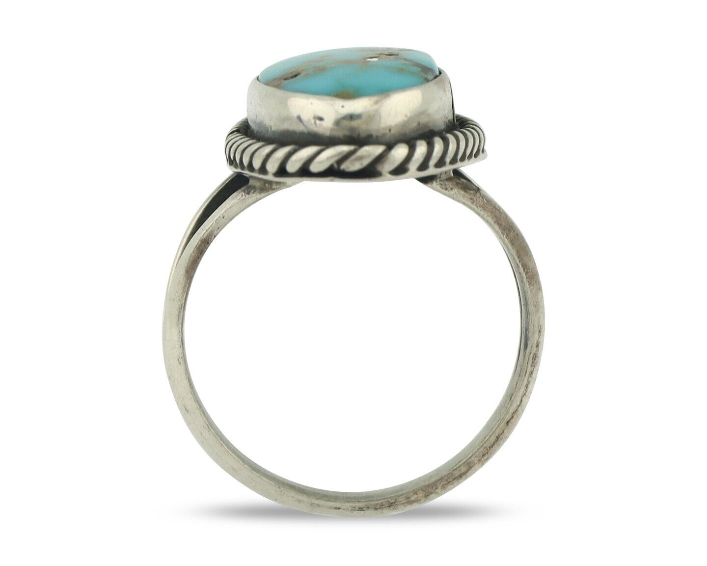 Navajo Ring .925 Silver Natural Blue Kingman Turquoise Native Signed C.80's