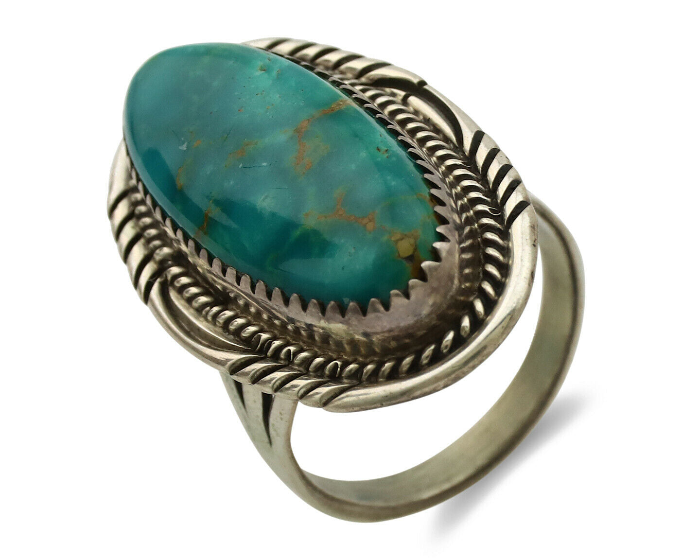 Navajo Ring .925 Silver Kingman Turquoise Artist Signed M Begay C.1980's
