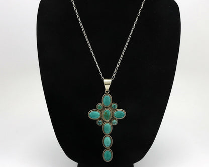 Navajo Cross Necklace .925 Silver Blue Green Turquoise Signed RB C.80's