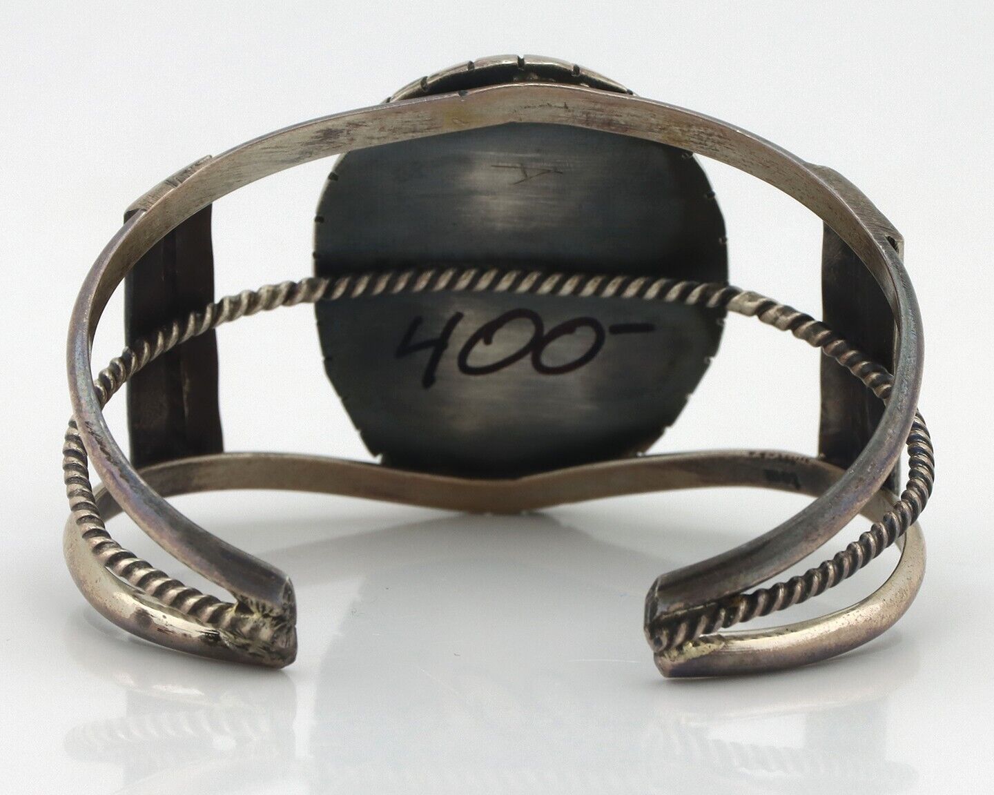 Navajo Bracelet 925 Silver Natural Blue Spiderweb Turquoise Signed Tom Willeto