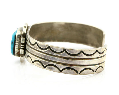Navajo Bracelet .925 Silver Sleeping Beauty Turquoise Signed AA C.80's