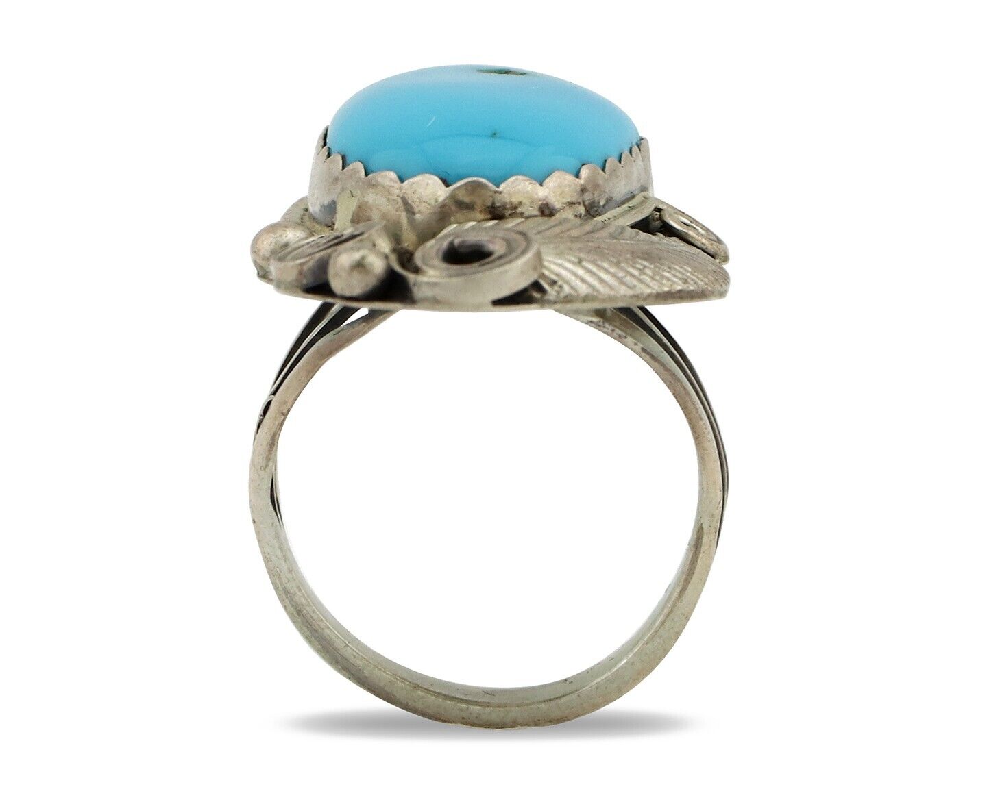 Navajo Ring 925 Silver Sleeping Beauty Turquoise Signed Justin Morris C.80's