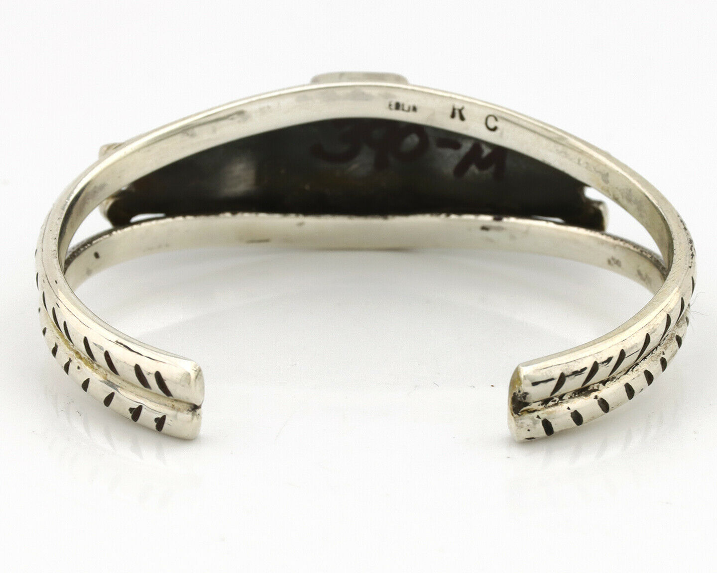 Navajo Bracelet .925 Silver Blue Green Turquoise Artist Signed RC C.80's