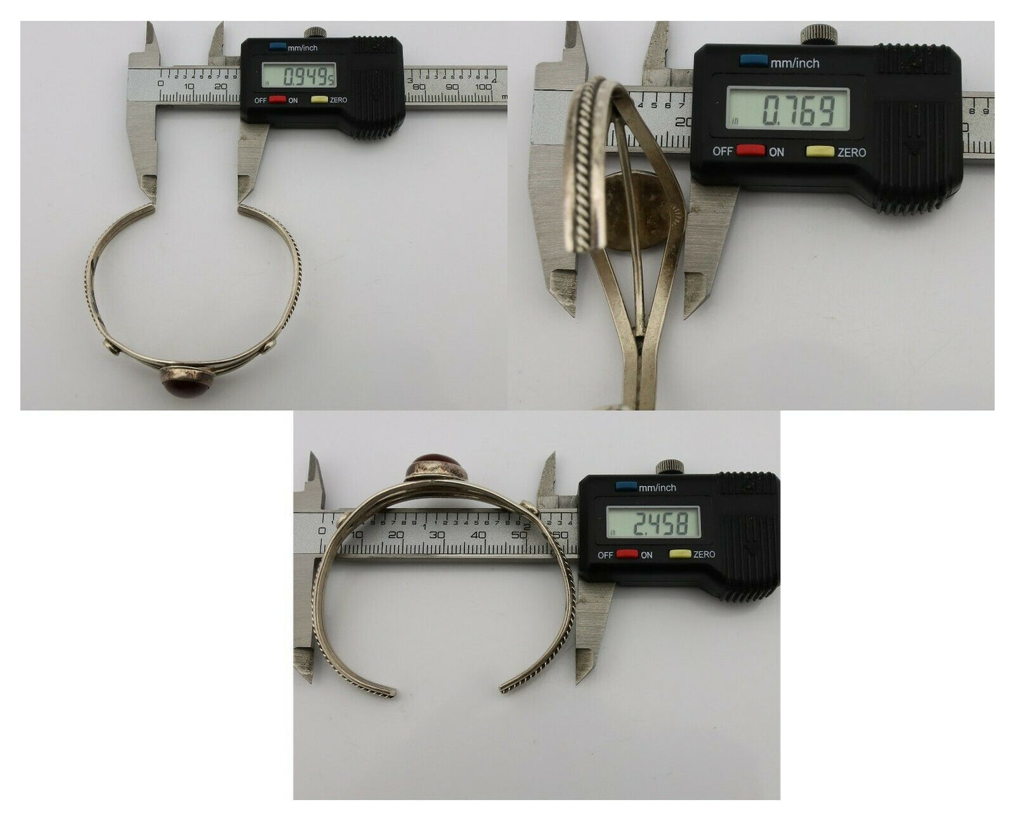 Navajo Bracelet .925 Silver Natural Carnelian Native American C.90's