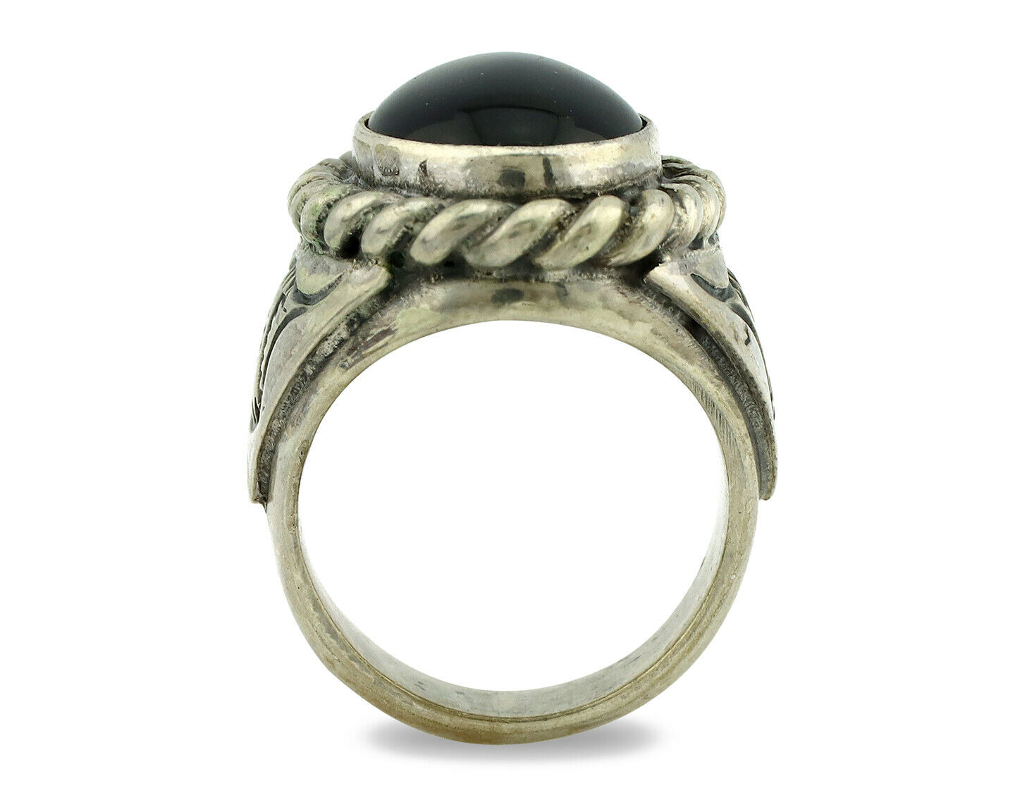 Navajo Ring .925 Silver Onyx Artist Signed Apache Manufacturing C.80's