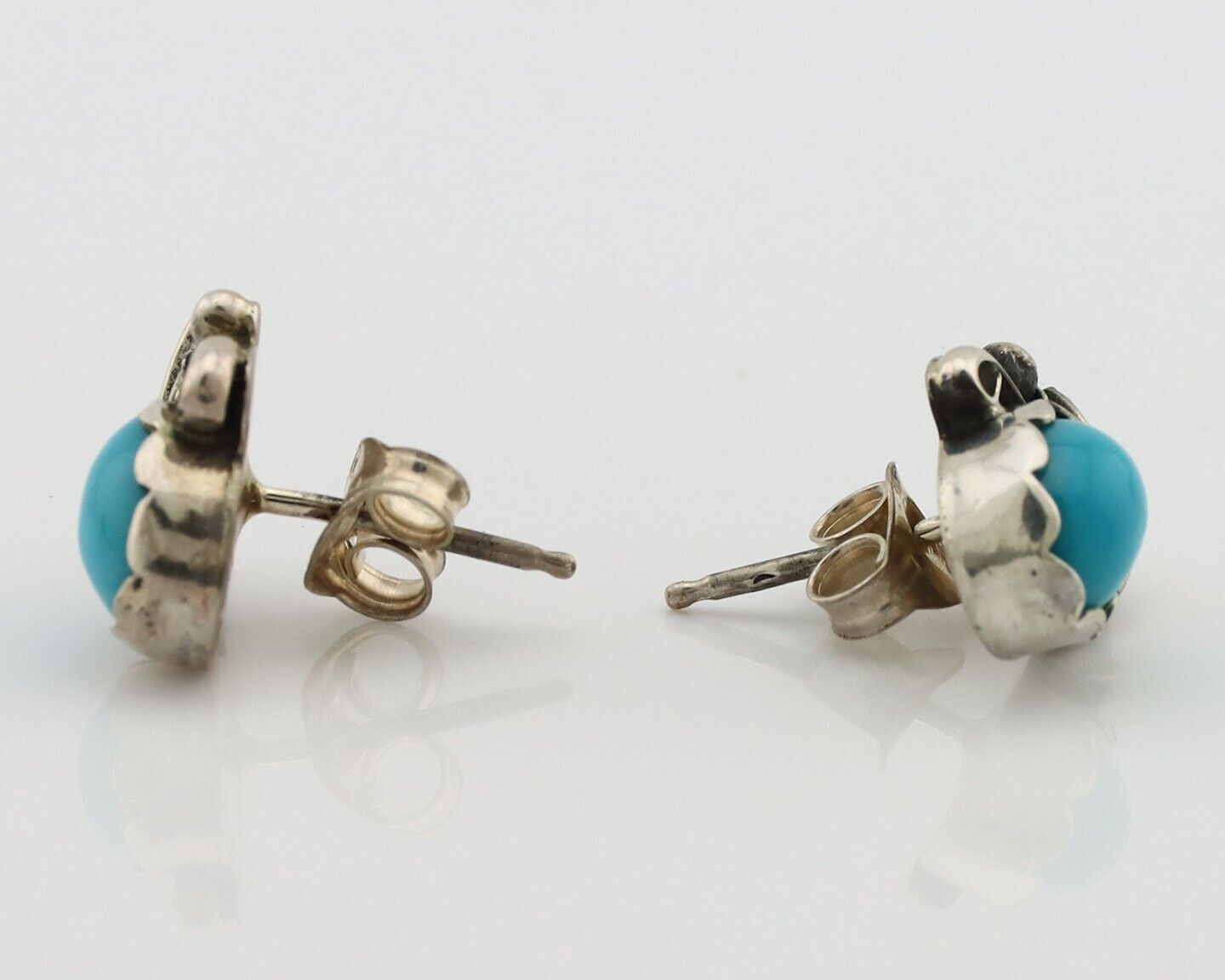 Navajo Earrings 925 Silver Natural Mined Turquoise Native American Artist C.80's