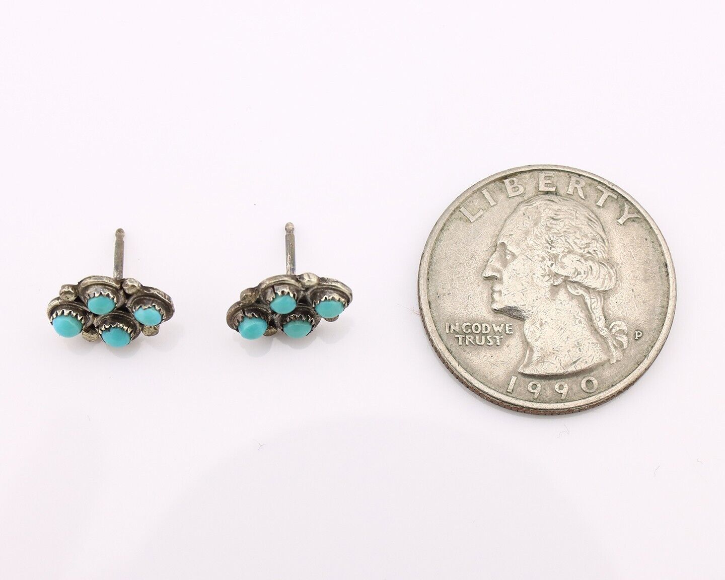 Zuni Earrings 925 Silver Sleeping Beauty Turquoise Native American Artist C.80's