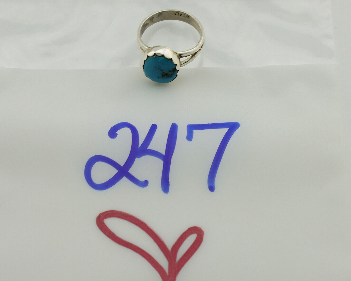 Navajo Ring .925 Silver Sleeping Beauty Turquoise Native American Artist C.1980s