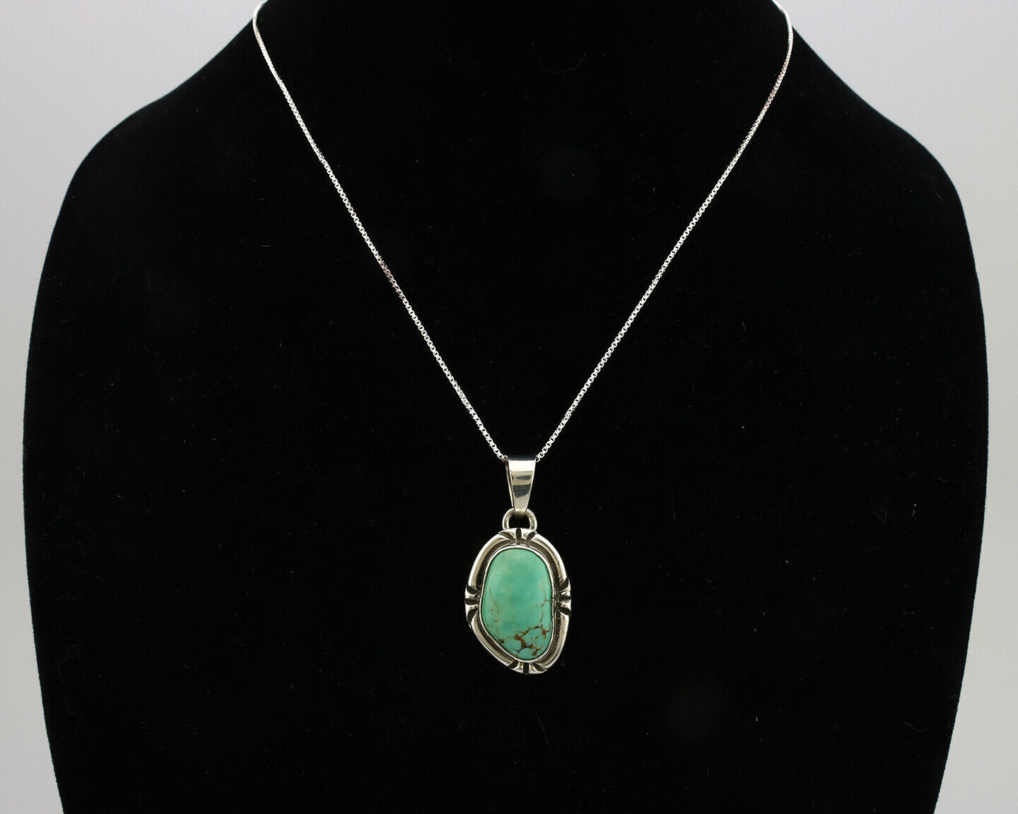 Navajo Kingman Turquoise Pendant .925 Silver Hand Stamped Signed Gecko C.80's