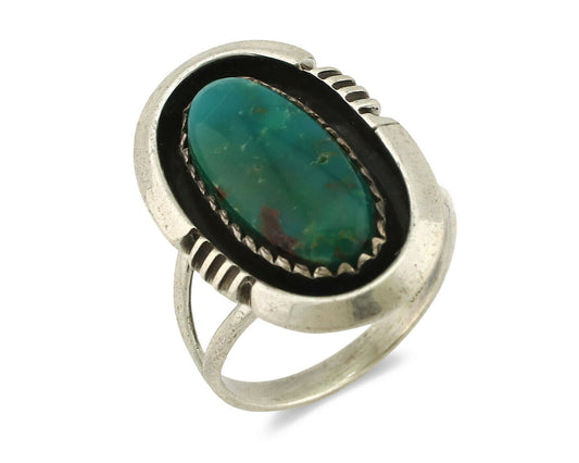 Navajo Ring .925 Silver Kingman Turquoise Native American Artist C.1980's