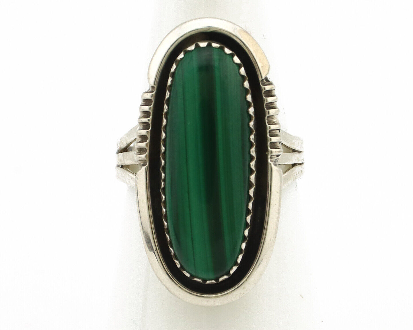 Navajo Ring 925 Silver Natural Malachite Artist Signed William Denetdale C.80's