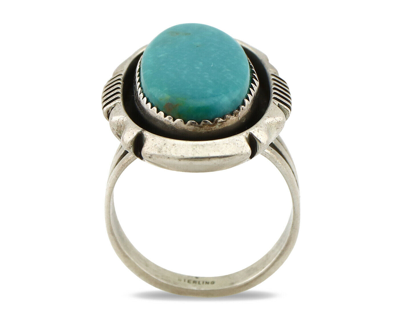 Navajo Ring .925 Silver Nevada Turquoise Native American Artist C.1980's