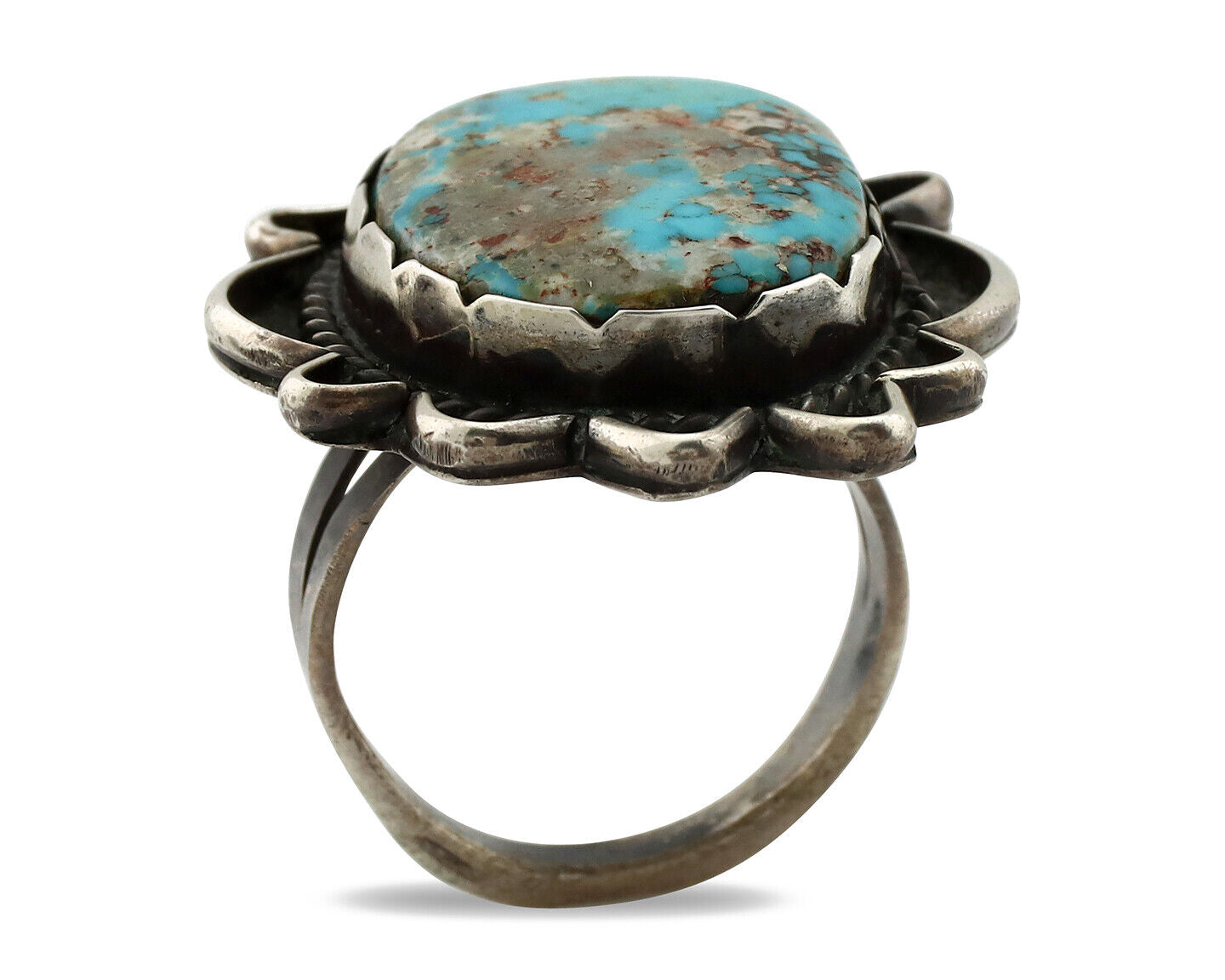 Navajo Ring 925 Silver Blue Turquoise Native American Artist C.1980's