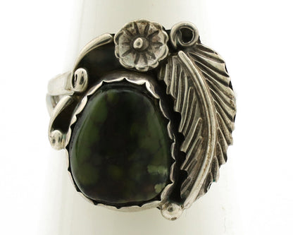 Navajo Ring .925 Silver Army Green Turquoise Native American Artist C.1980's