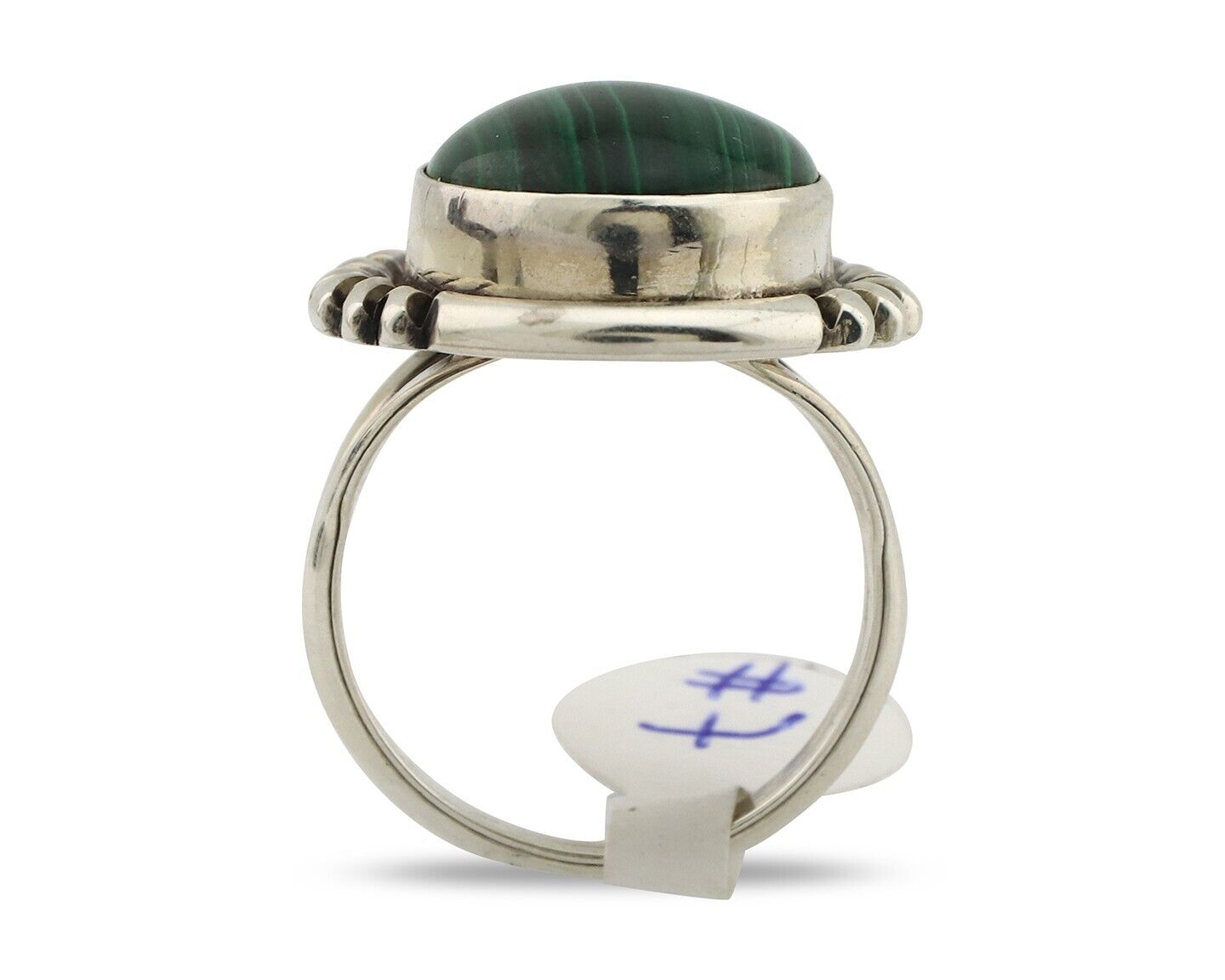 Navajo Ring 925 Silver Malachite Hand Stamped Signed NAKAI C.80's