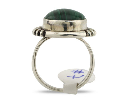 Navajo Ring 925 Silver Malachite Hand Stamped Signed NAKAI C.80's