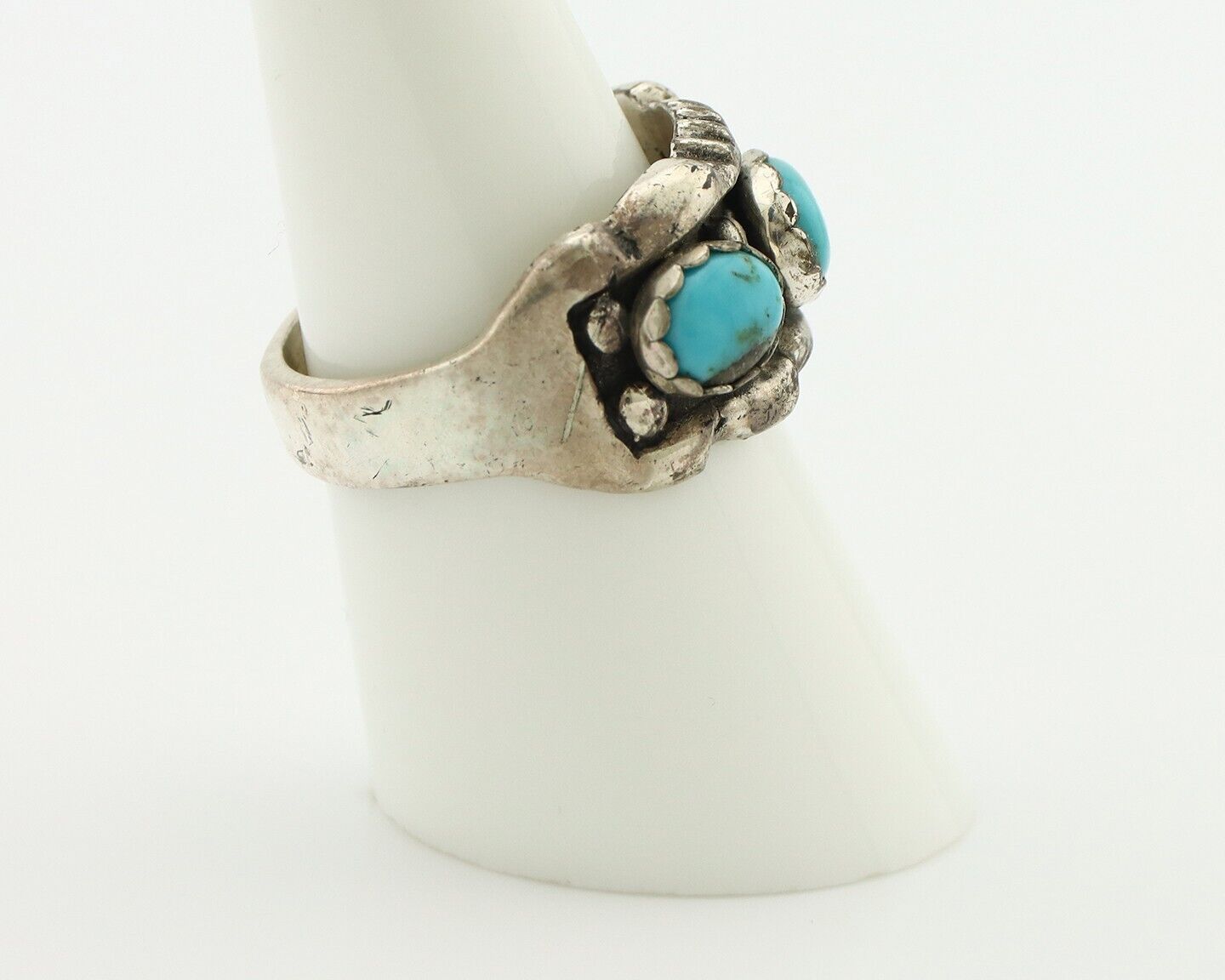 Navajo Ring .925 Silver Natural Blue Turquoise Native American Artist C.80's