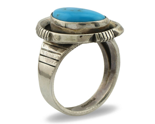 Navajo Ring .925 Silver Blue Gem Turquoise Native American Artist C.80's