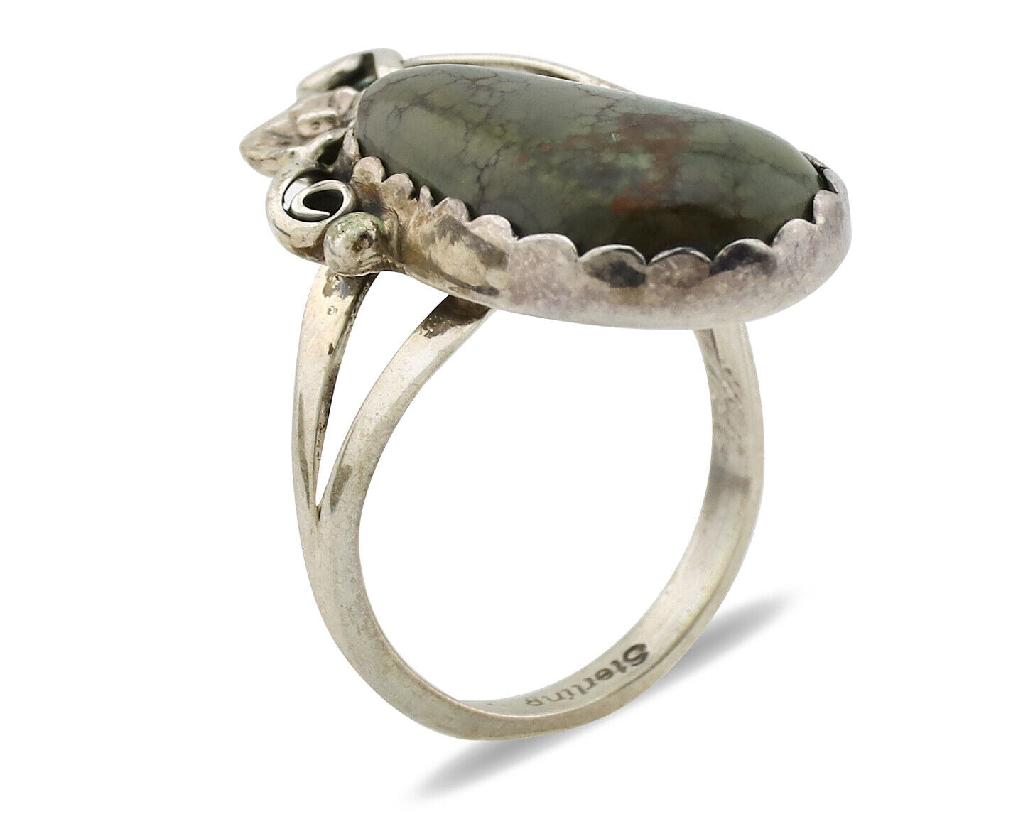 Navajo Ring .925 Silver Spiderweb Turquoise Native American Artist C.1980s