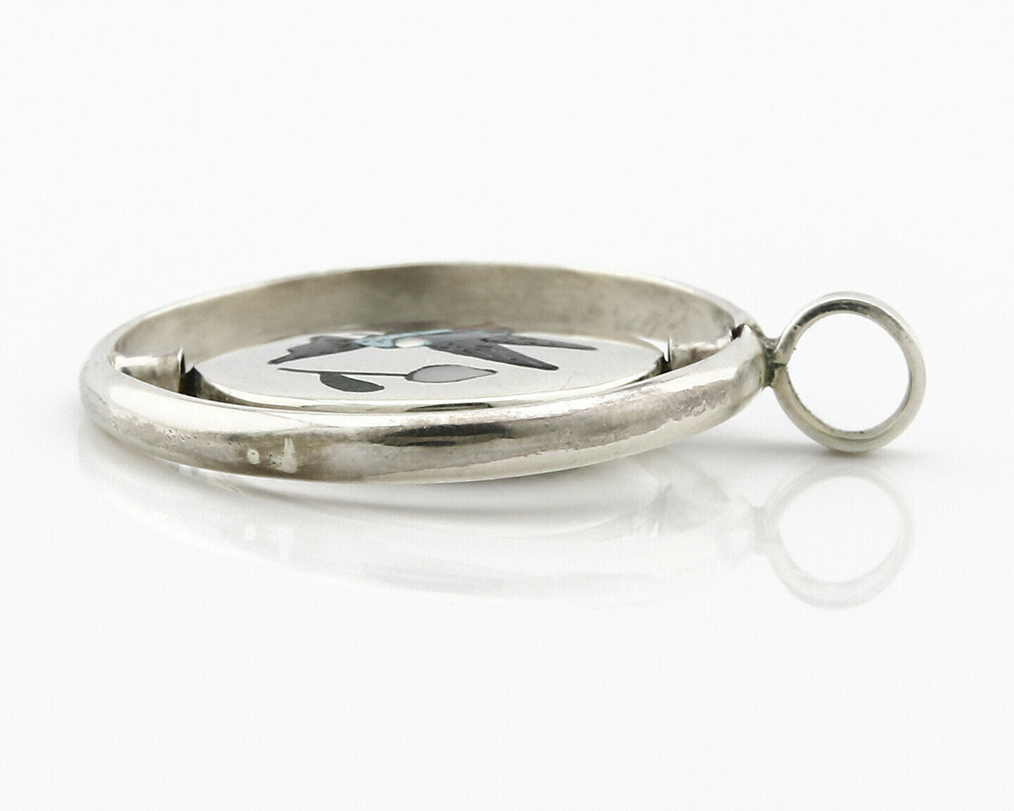 Navajo Bird Spinner Pendant .925 Siller Inlaid Gemstone Signed Baylor C.80's