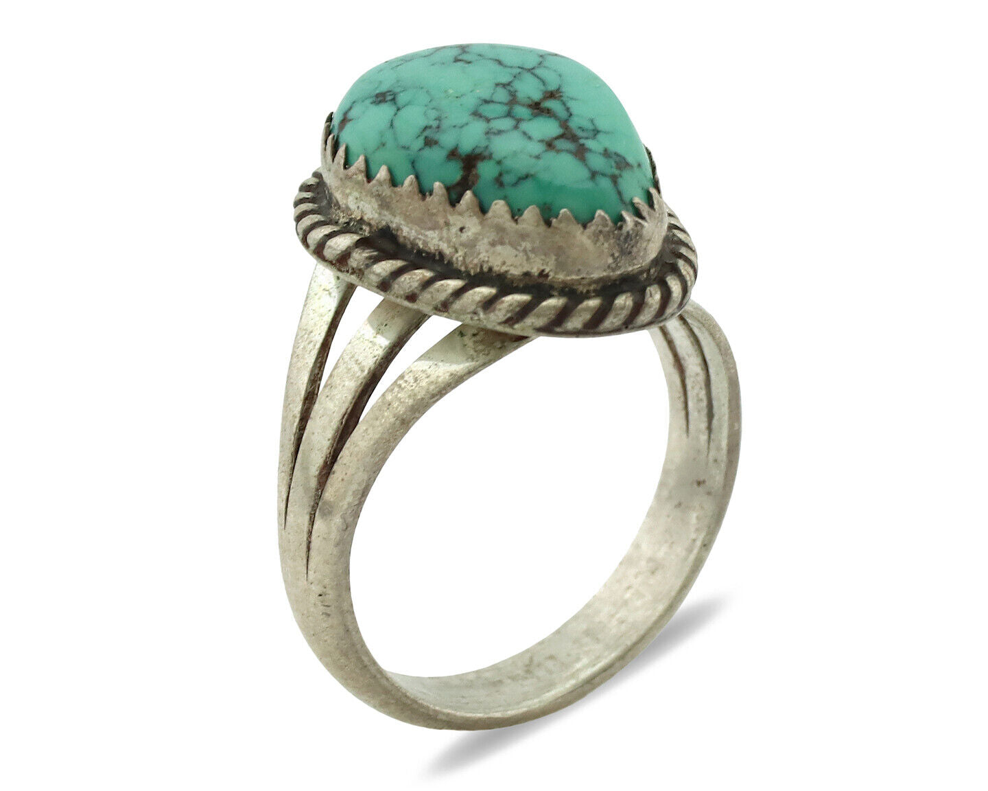 Navajo Ring .925 Silver Natural Spiderweb Turquoise Native Artist C.1980's