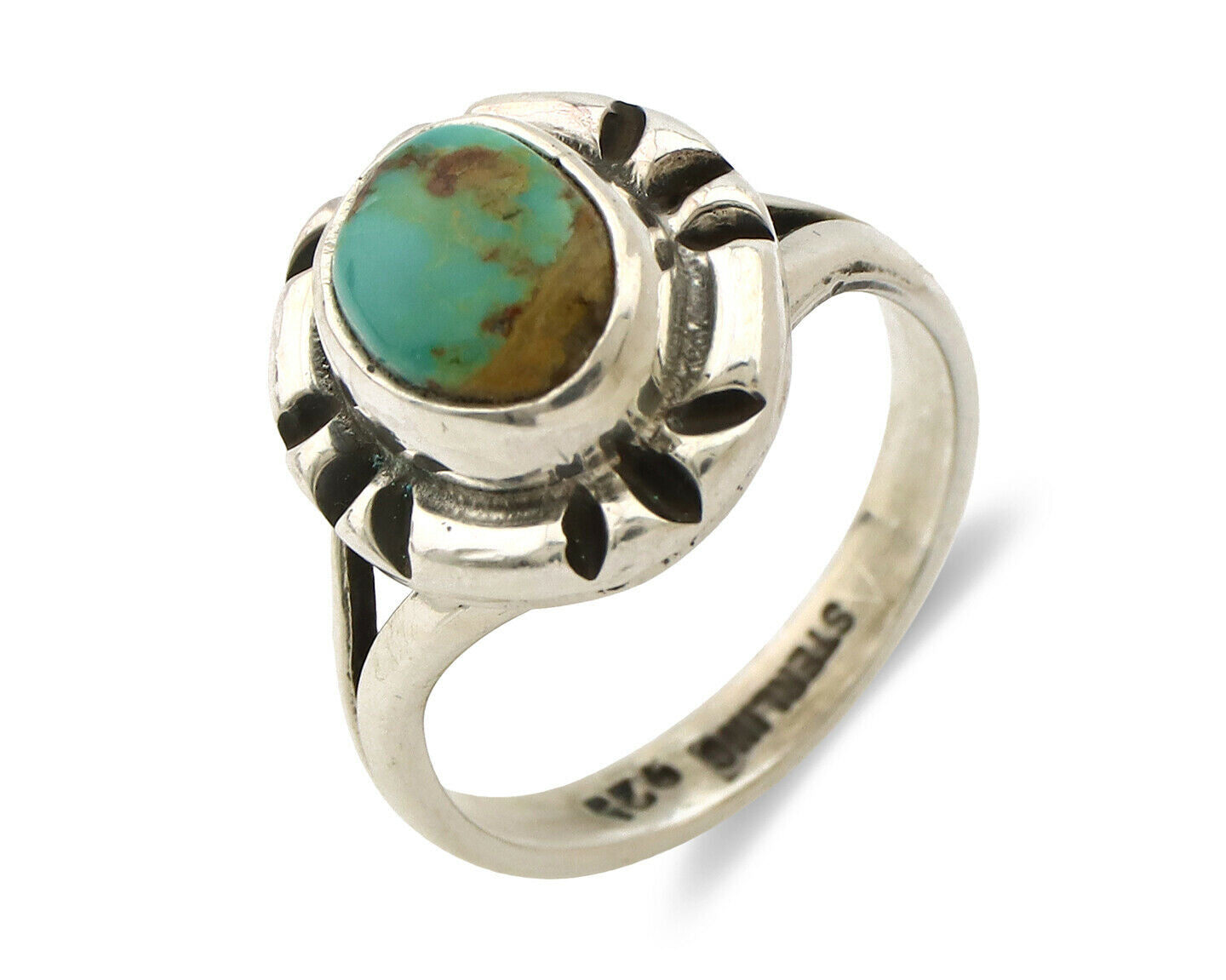 Navajo Ring .925 Silver Kingman Turquoise Artist Signed Gecko C.90's