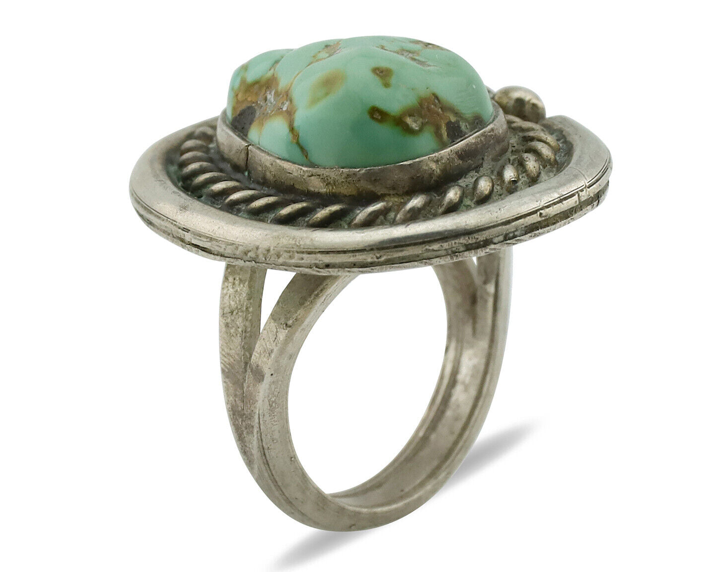 Navajo Ring 925 Silver Royston Turquoise Hand Stamped Native American Artist C80