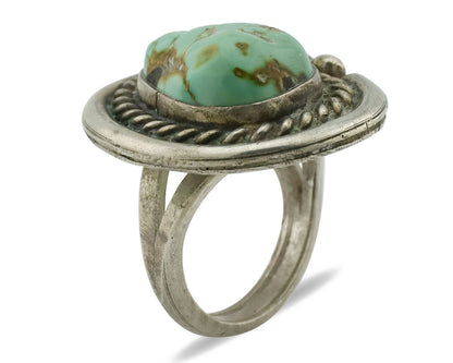 Navajo Ring 925 Silver Royston Turquoise Hand Stamped Native American Artist C80