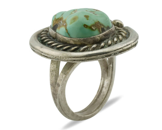 Navajo Ring 925 Silver Royston Turquoise Hand Stamped Native American Artist C80