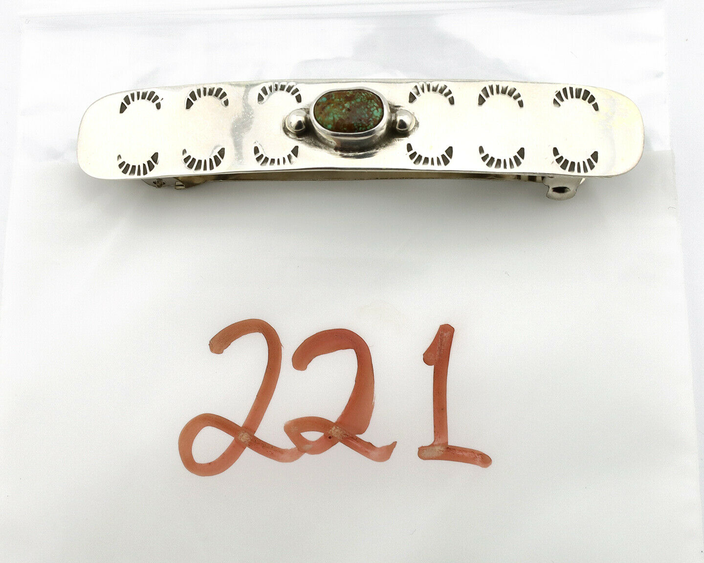 Navajo Hair Clip .925 Silver Spiderweb Turquoise Barrette C.80's