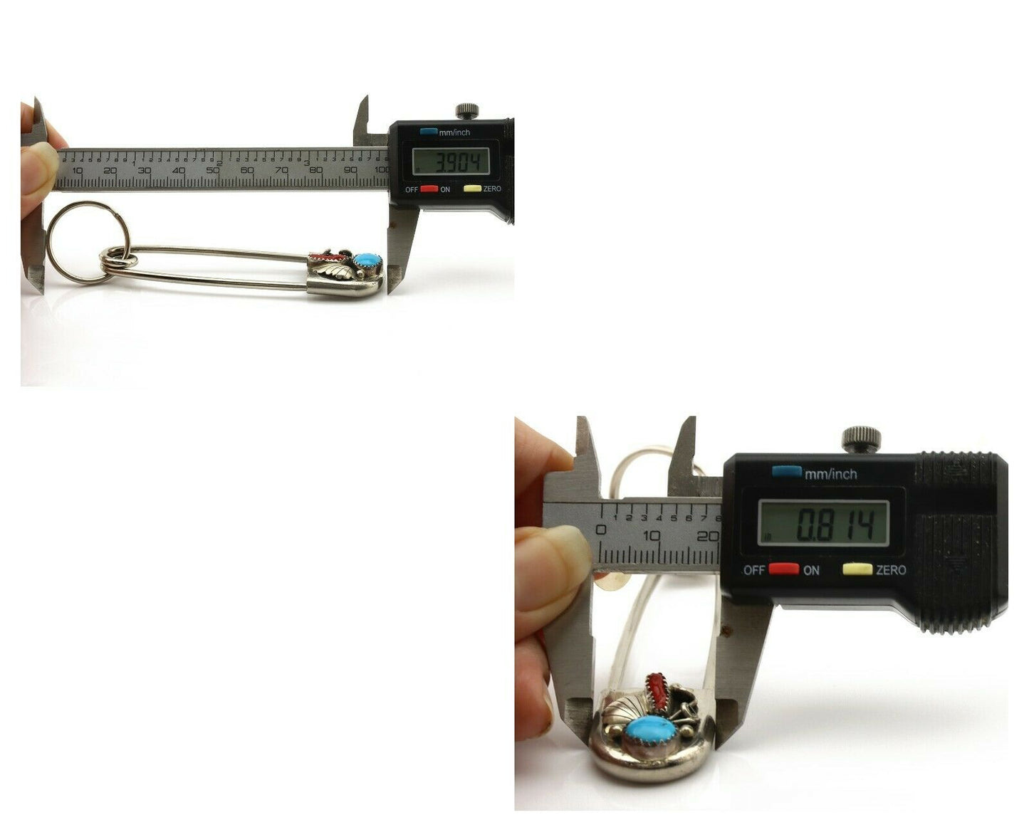 Navajo Handmade Key Chain .925 Silver Blue Turquoise & Coral Native Artist C80s