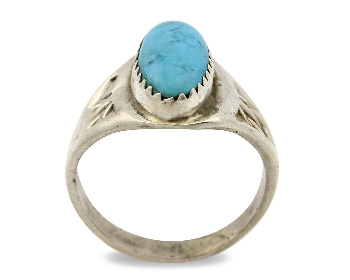 Zuni Ring .925 Silver Kingman Turquoise Hand Stamped Native American C.80's